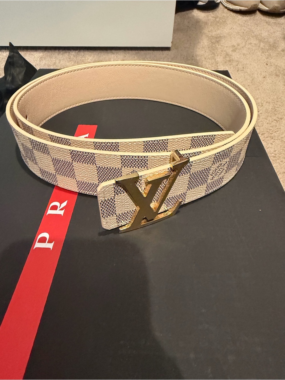 Louis Vuitton LV Initiales 40mm Reversible Belt, Damier Azur, M0569S, size 100
